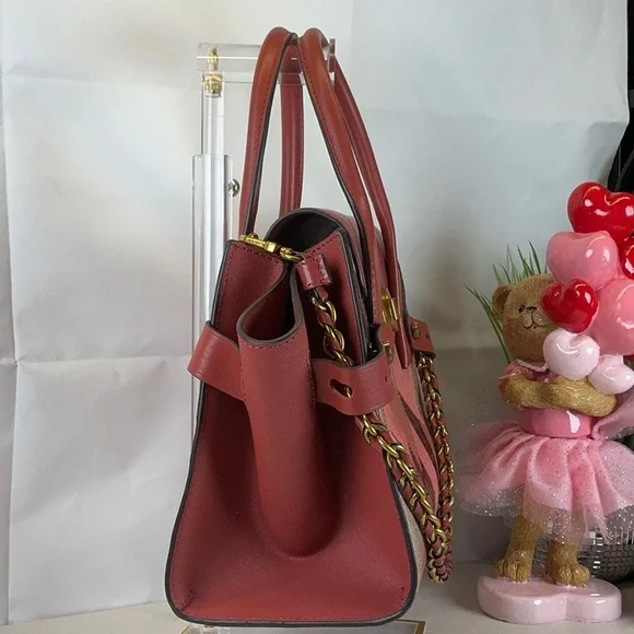 Michael‎ Kors Carmen Pink Flap Satchel Suede Patchwork Leather Crossbody Bag NWT - Picture 4 of 15